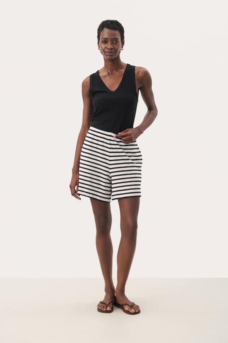 Shorts casual Loose fit Black and Eggnog Stripe - Image 1