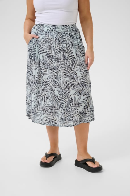 Skirt A-shape Blue Leaf Print - Image 4