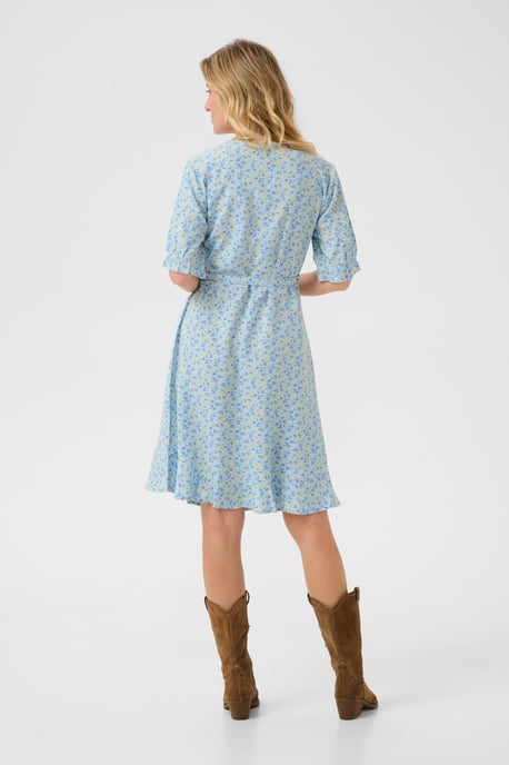 Dress Feminine Silhouette Blue Yellow Small Floral - Image 2