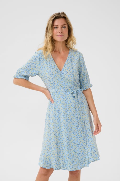 Dress Feminine Silhouette Blue Yellow Small Floral - Image 3