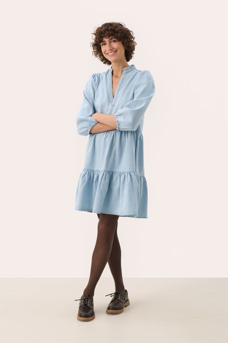 Long sleeved shirt A-shape Whiteish Blue Denim - Image 1