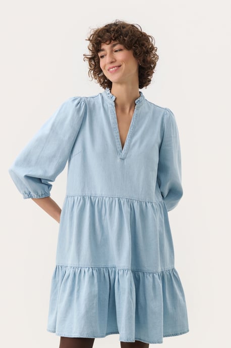 Long sleeved shirt A-shape Whiteish Blue Denim - Image 2