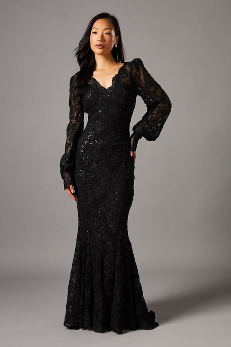 V Neck Lace Long Sleeve Maxi Dress - Image 1