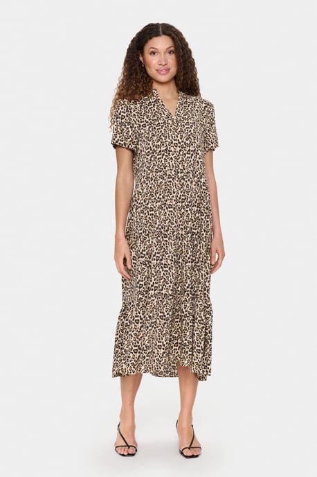Dress A-shape Creme Leopard Strokes - Image 1