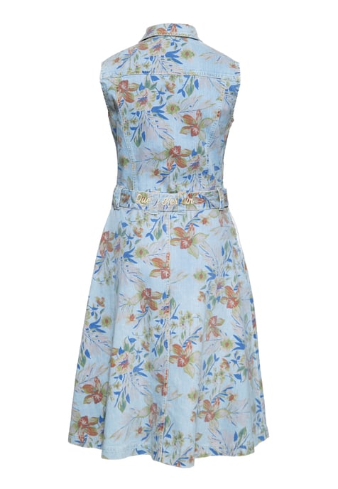 Queen Kerosin Damen Denim Workwear Swing Kleid Hawaii hellblau - Image 2