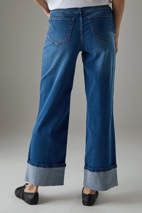 Seam Detail Wide Leg Turn Up Denim Jean - Image 4