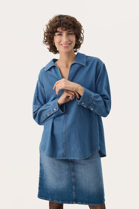 Long sleeved shirt Oversize fit Medium Blue Denim - Image 2