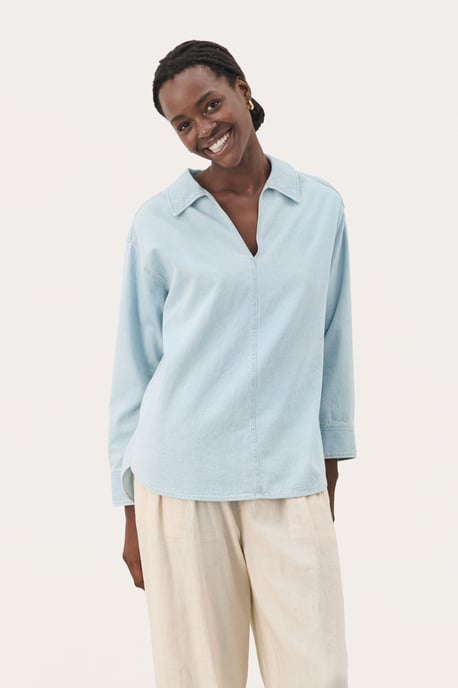 Long sleeved shirt Oversize fit Whiteish Blue Denim - Image 2