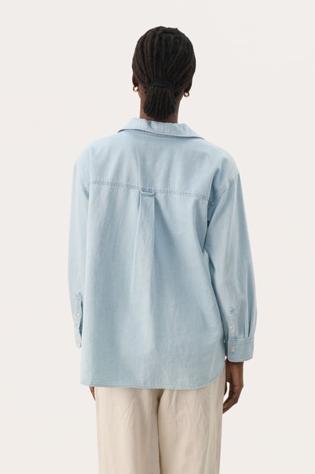 Long sleeved shirt Oversize fit Whiteish Blue Denim - Image 3