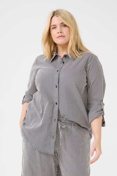Long sleeved shirt Loose fit Midnight/White Stripe - Image 3