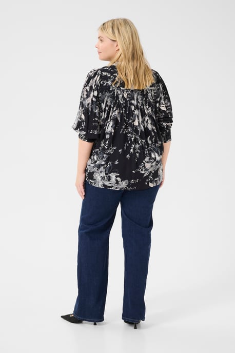 Long sleeved shirt Regular fit Black/White Painted Flower - Image 2