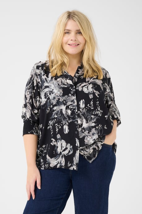 Long sleeved shirt Regular fit Black/White Painted Flower - Image 3