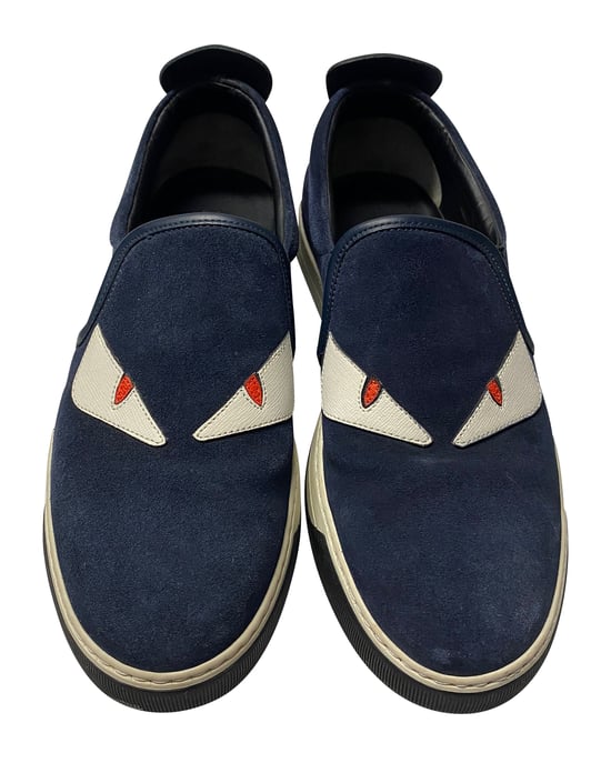 Fendi Monster 3D Eyes Slip-On Sneakers in Navy Blue Suede - Image 4