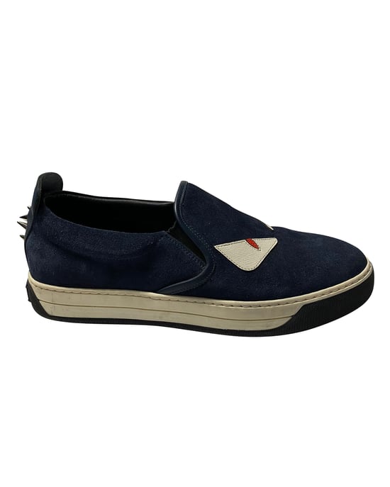 Fendi Monster 3D Eyes Slip-On Sneakers in Navy Blue Suede - Image 5