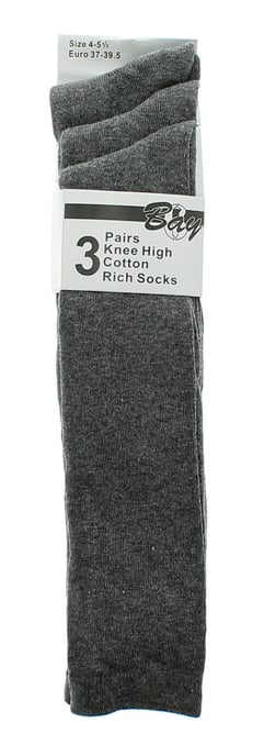 Childrens Knee High Socks 3pk Cotton Rich grey - Image 2