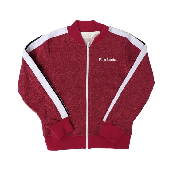 Girl's Palm Angels Juniors Logo Lurex Bomber Track Jacket in Pink white - Image 1