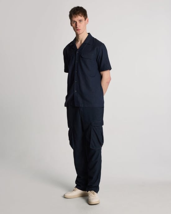 Lyle & Scott Bomull- och Linne Cargo-byxor - Mörk Marinblå - Image 1