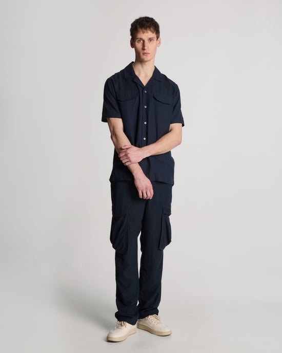 Lyle & Scott Bomull- och Linne Cargo-byxor - Mörk Marinblå - Image 2