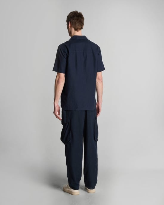 Lyle & Scott Bomull- och Linne Cargo-byxor - Mörk Marinblå - Image 3