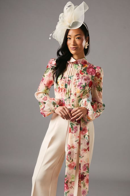 Blouson Sleeve Pintuck Detail Wide Leg Jumpsuit - Image 2