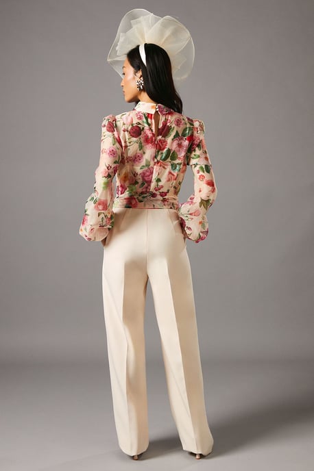Blouson Sleeve Pintuck Detail Wide Leg Jumpsuit - Image 3