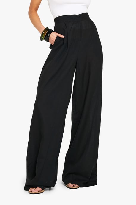 Linen Look Wide Leg Relaxed Fit Trousers - Image 4