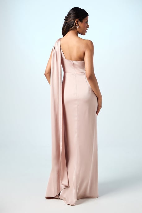 Coast Honoured Petite Drape One Shoulder Satin Maxi Bridesmaid Dress - Image 4
