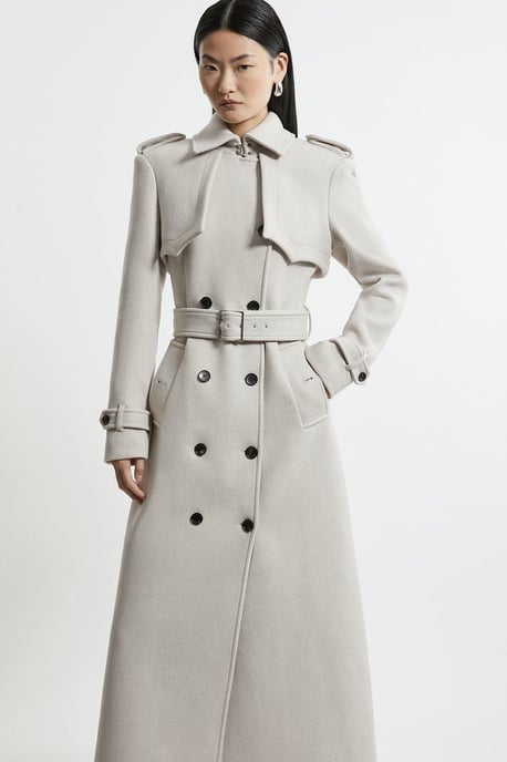 Italian Wool Tailored Belted Trench Maxi Coat - Image 1