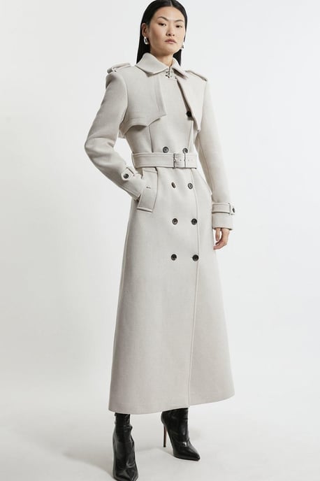 Italian Wool Tailored Belted Trench Maxi Coat - Image 3