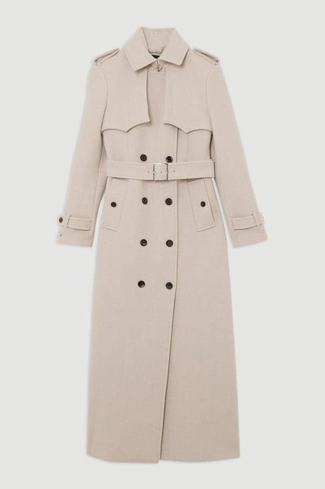 Italian Wool Tailored Belted Trench Maxi Coat - Image 4
