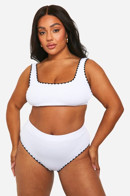 Plus Crinkle Contrast Edge Scoop Neck Bikini Top - Image 1