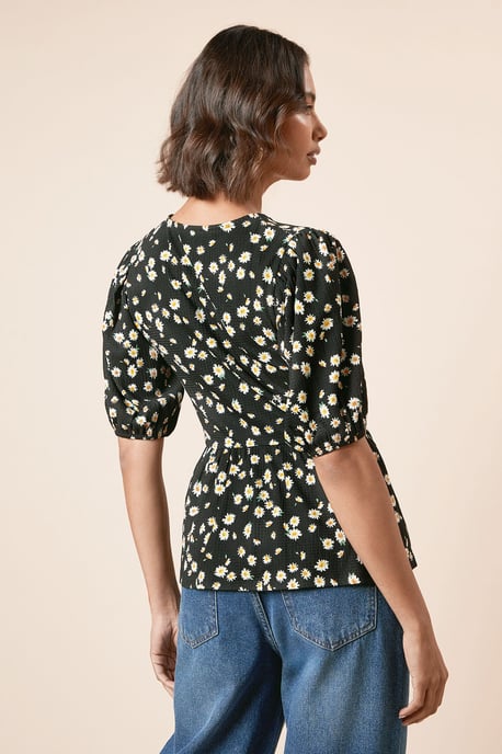 Floral Bow Tie Front Puff Sleeve Top - Image 5