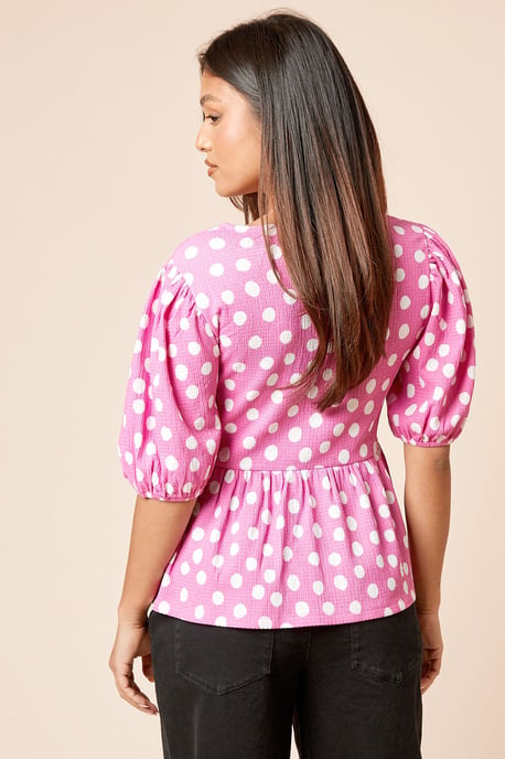 Petite Bow Tie Front Puff Sleeve Top - Image 3