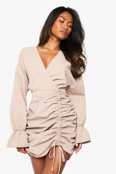 Cotton Ruched Wrap Shirt Dress - Image 1