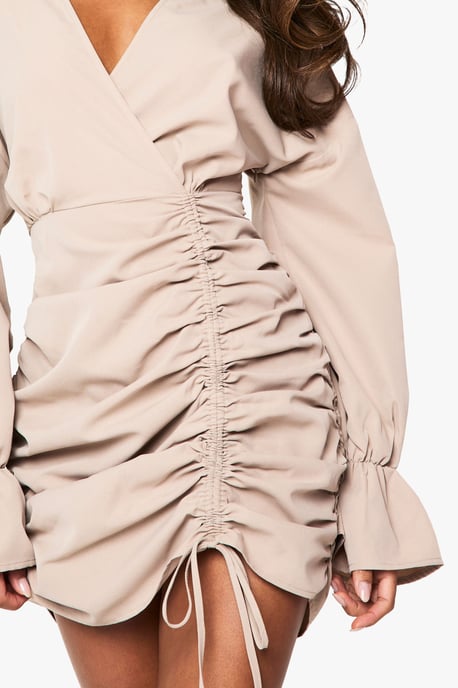 Cotton Ruched Wrap Shirt Dress - Image 4
