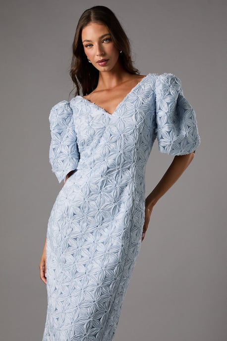 Floral Pleated Sleeve Pencil Dress - Image 4
