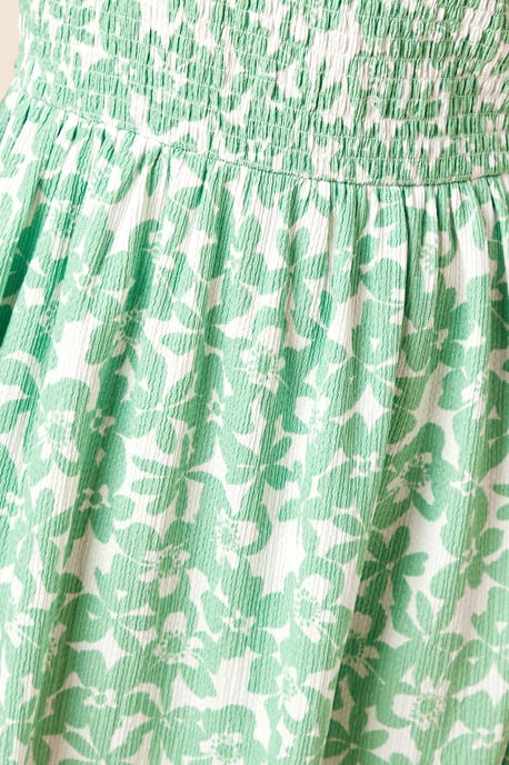 Petite Green Floral Shirred Bodice Bardot Mini Dress - Image 5