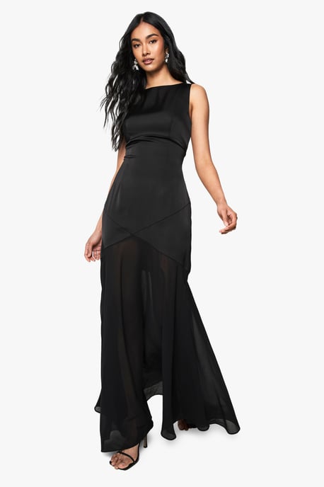 Satin And Chiffon Mix Pleated Maxi Dress - Image 1
