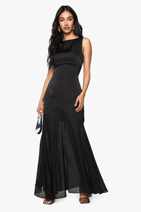Satin And Chiffon Mix Pleated Maxi Dress - Image 3