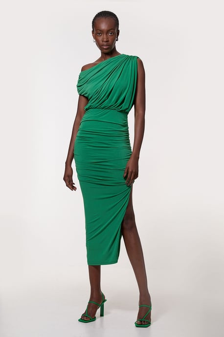 Jersey Crepe Asymmetric Neckline Maxi Dress - Image 1