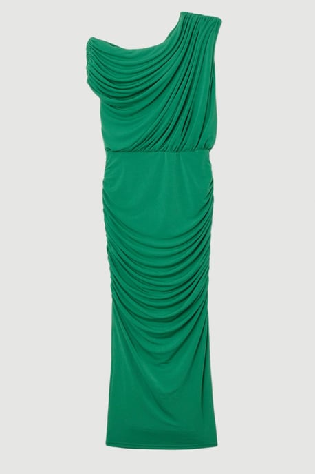 Jersey Crepe Asymmetric Neckline Maxi Dress - Image 4