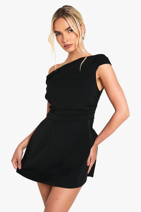 Asymmetric Drape Tailored Mini Dress - Image 1