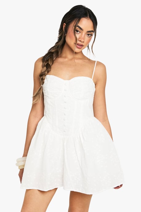 Broderie Structured Corset Detail Skater Mini Dress - Image 1