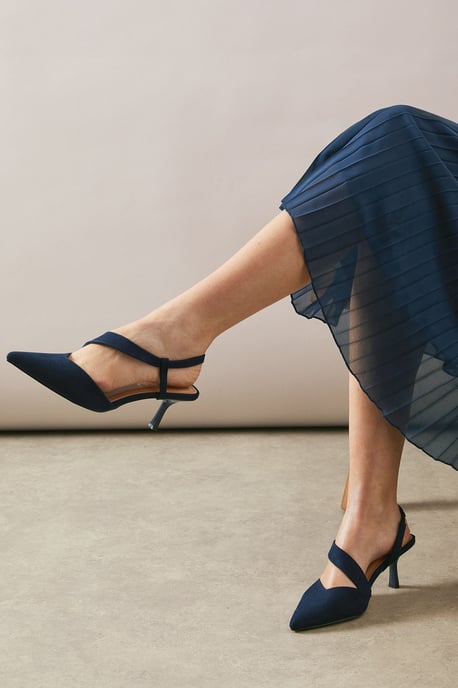 Wide Fit Evelyn Asymmetric Slingback Kitten Heel Court Shoes - Image 1
