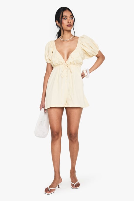 Cotton Poplin Puff Sleeve Playsuit - Image 3