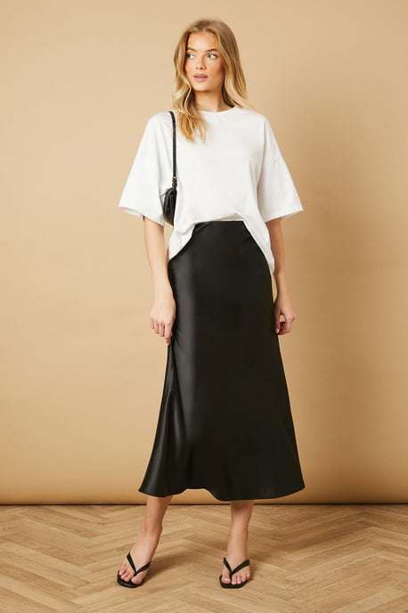 Bias Cut Satin Midi Skirt - Image 1