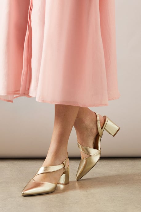 Wide Fit Eve Asymmetric Strap Block Heel Pointed Court Shoes - Image 1