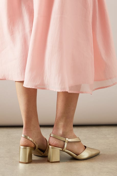 Wide Fit Eve Asymmetric Strap Block Heel Pointed Court Shoes - Image 3
