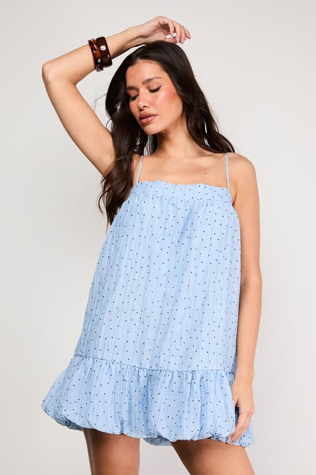 Spot Organza Strappy Bubble Hem Mini Dress - Image 1