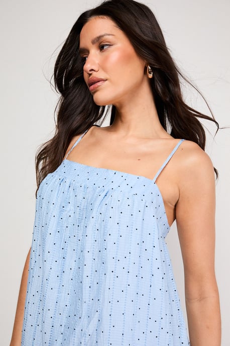 Spot Organza Strappy Bubble Hem Mini Dress - Image 4